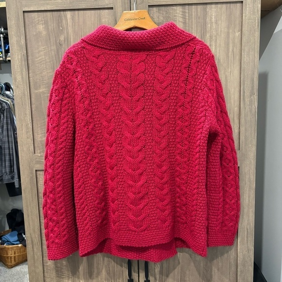 Inis Craft Large Cardigan Merino Wool Sweater One Button Cable Knit Red - Picture 2 of 12